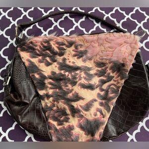 Berge Italian Leather with real animal fur accents Designer pocketbook bag